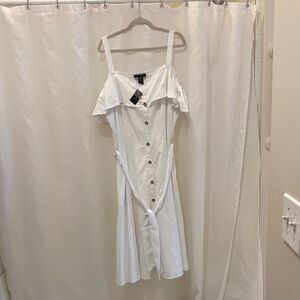 Ashley Stewart Off-Shoulder White Midi Dress